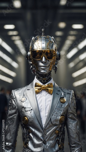 Robot in a business suit, on the podium