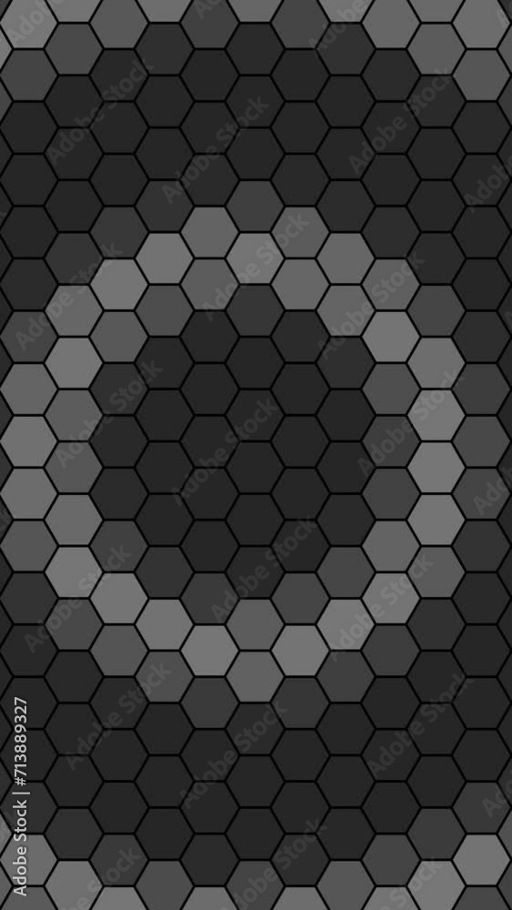Glowing honeycomb shape pattern grid in circular Radial radiowave style. hexagonal honeycomb with offset effect.Grey abstract glowing sci-fi background. Hexagonal wall moving in waves Glowing honeycomb shape pattern grid in circular Radial radiowave style. hexagonal honeycomb with offset effect.Grey abstract glowing sci-fi background. Hexagonal wall moving in waves