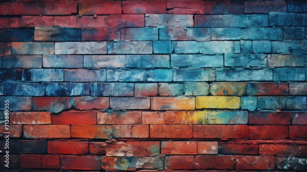 Fototapeta premium Brick wall background, bold colors grunge texture or pattern for design, wallpaper. Generative ai