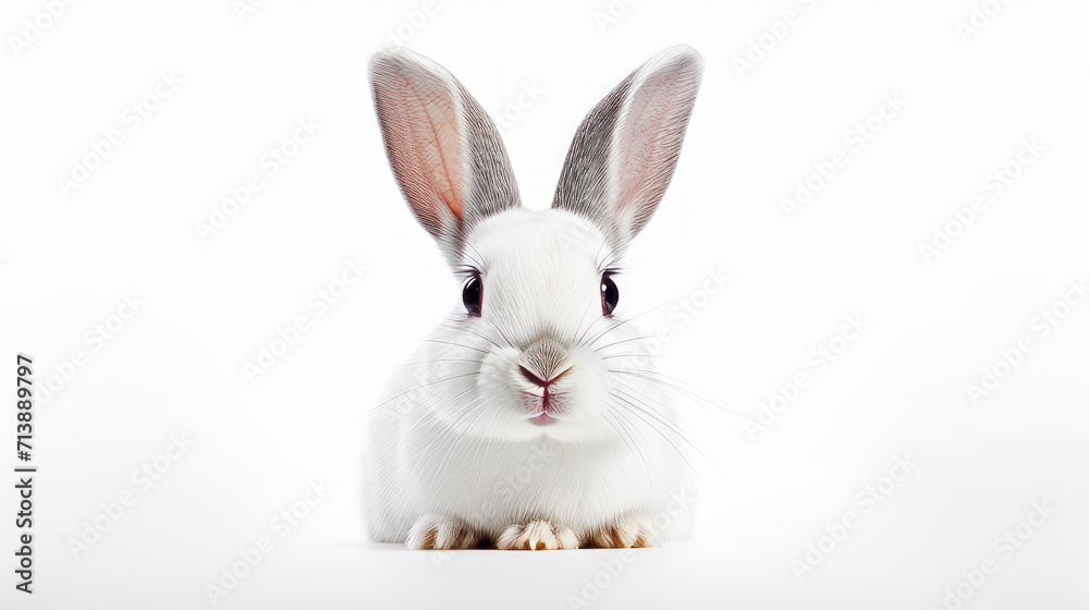 Fototapeta premium White cute bunny rabbit isolated on a white background.