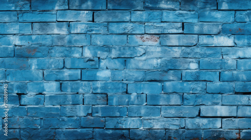 Brick wall background, cerulean blue colorful grunge texture or pattern for design. Generative ai