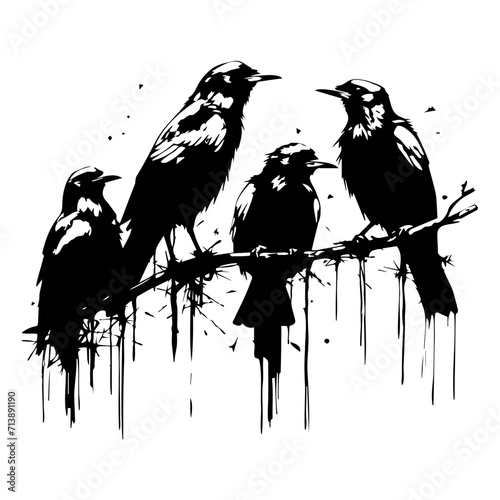 Crow Graffiti Art Sketch, Ink doodle illustration. Magic abstract art. 
