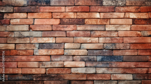 Brick wall background, rustic colorful grunge texture or pattern for design. Generative ai