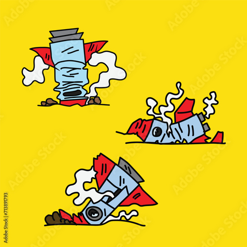 set of cartoon rocket crash illustration 