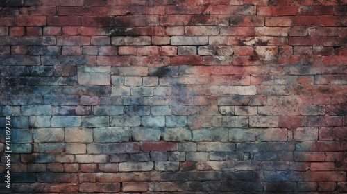 Brick wall background, washed out colorful grunge texture or pattern for design. Generative ai
