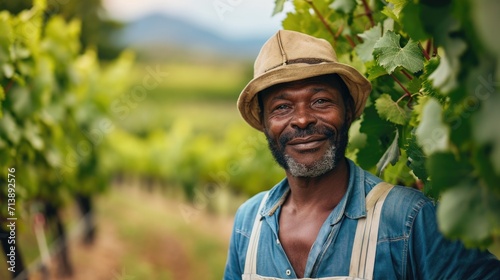 Portrait of a seasoned winegrower tending to grapevines in a vineyard