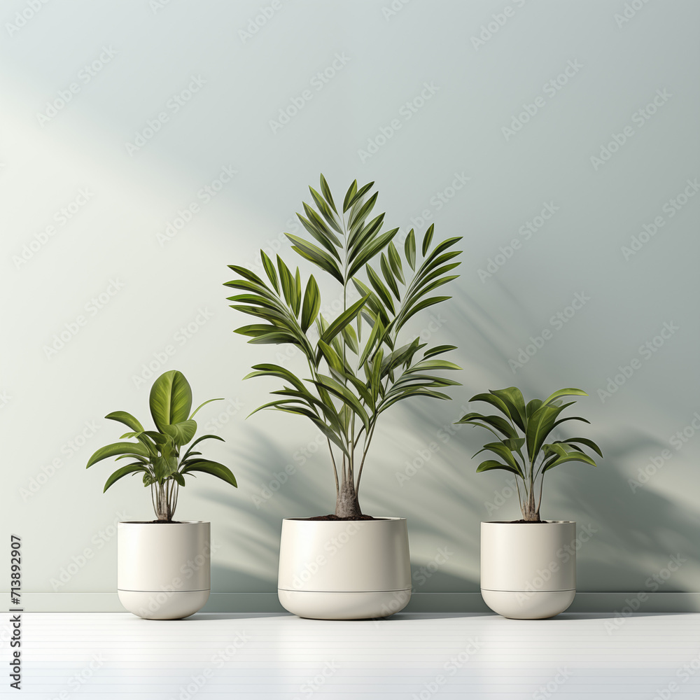 Potted plants in a white room, generative ai Potted plants in a white room, generative ai