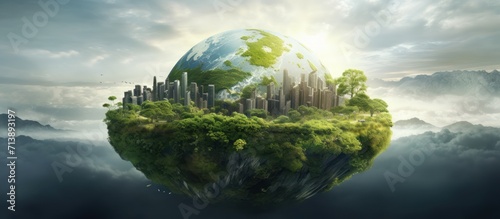 globe with trees and city,nature conservation earth day concept © Muhammad