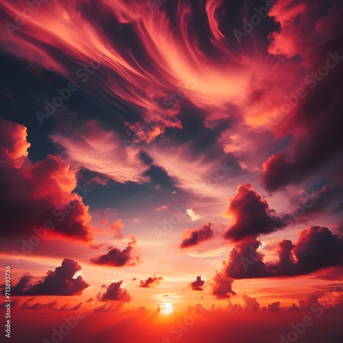 Radiant Red Sunset Sky with Dramatic Clouds in Nature's Twilight Beauty
