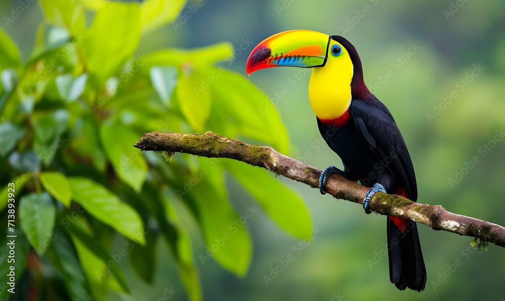 Toucan sitting on the branch in the forest, Generative AI Toucan sitting on the branch in the forest, Generative AI