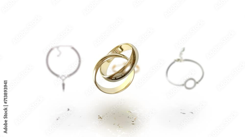 Motion animation of necklace, ring and bracelet on white background. Sales show of jewelry. Motion animation of necklace, ring and bracelet on white background. Sales show of jewelry.