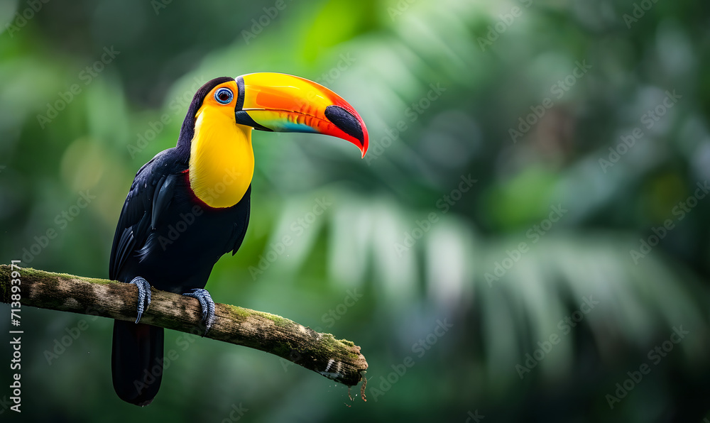 Obraz premium Toucan sitting on the branch in the forest, Generative AI
