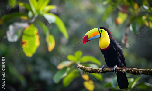Toucan sitting on the branch in the forest, Generative AI