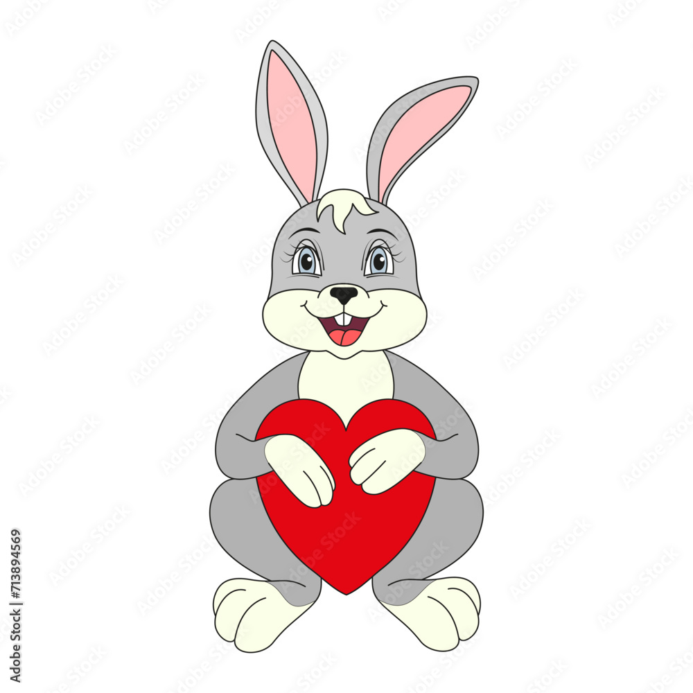 Cute cartoon rabbit holding heart. Valentines Day illustration. Cute cartoon rabbit holding heart. Valentines Day illustration.