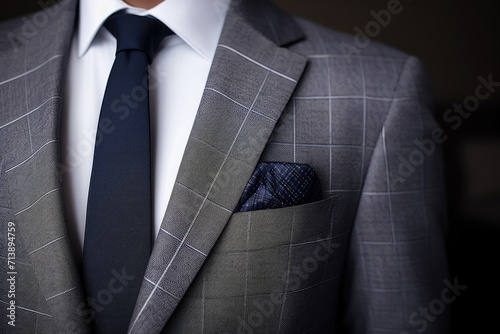 Close up of formal business outfit with tie and stylish blazer.