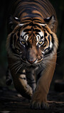 Close up of noble tiger walking, wildlife photography