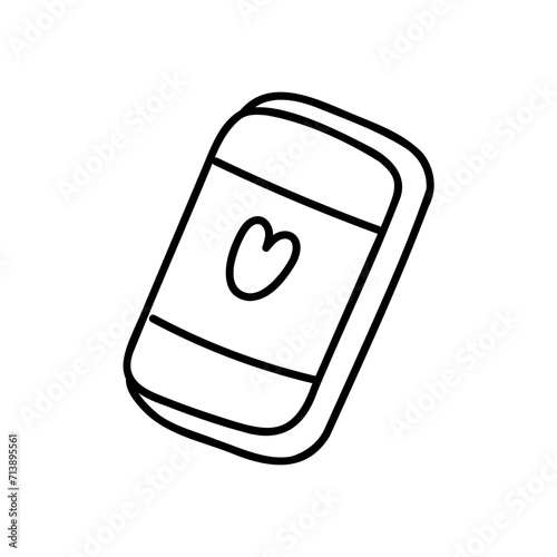 Phone with heart icon. Smartphone with heart icon, like. Concept of love, Valentine's Day. Design element for web, posts, messengers. Vector illustration in linear style