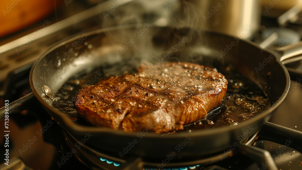 Scenery of Steak Cooking in the Kitchen