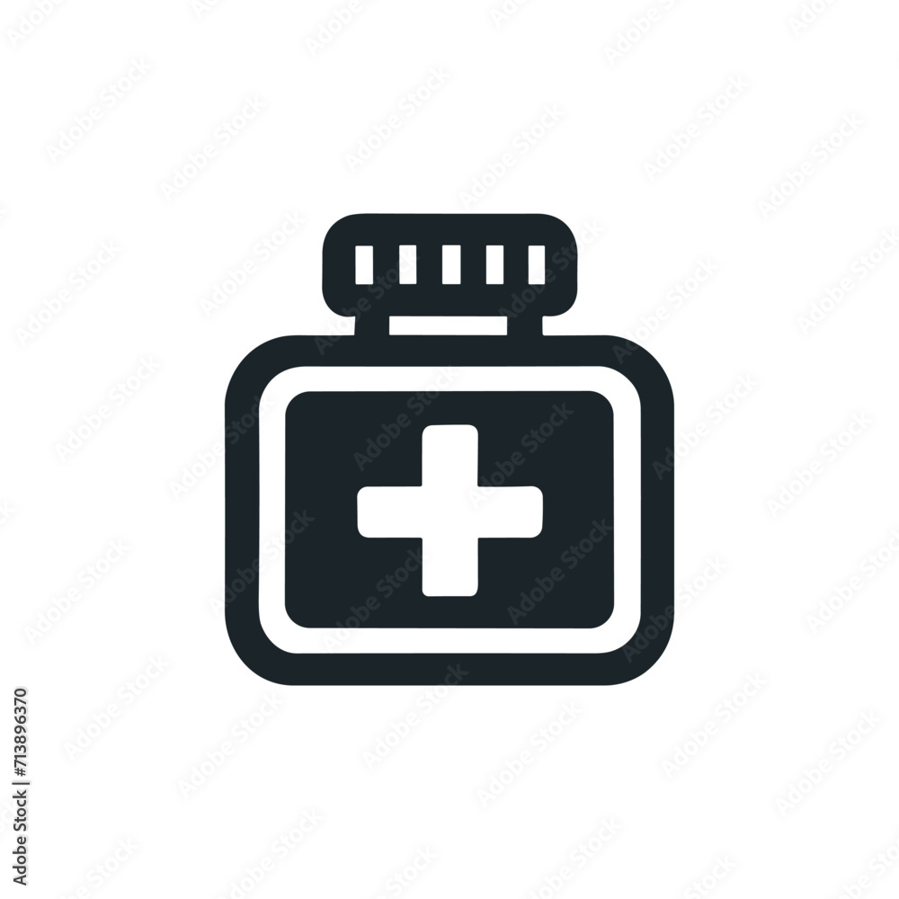 Fototapeta premium Medical bottle with cross vector icon.