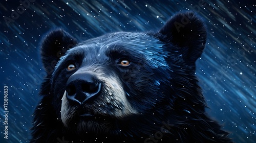Starry Spectacle: Immerse in an artistic rendition of an Andean bear beneath a starry sky, with facial markings glowing like constellations