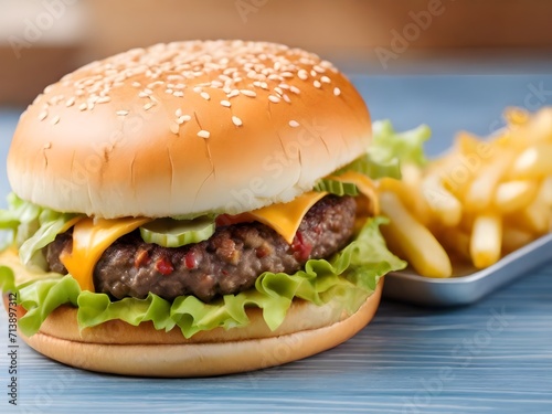 hamburger with french fries