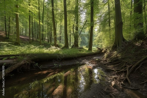Protected area in Spessart Nature Park in Aschaffenburg district, Lower Franconia, Bavaria, Germany. Generative AI