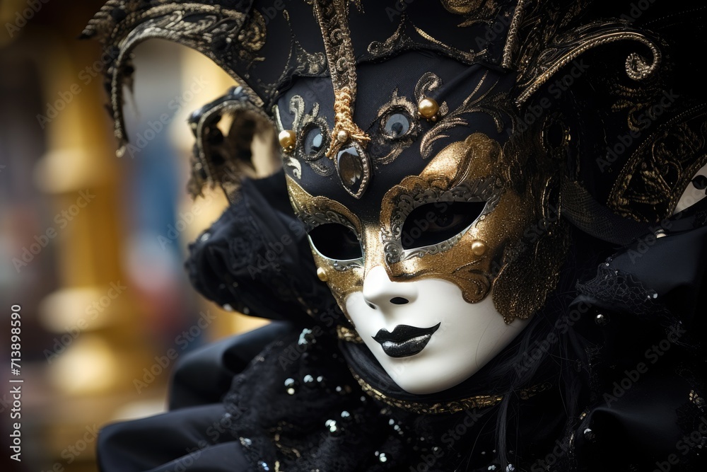 Venice carnival's black and gold mask.
