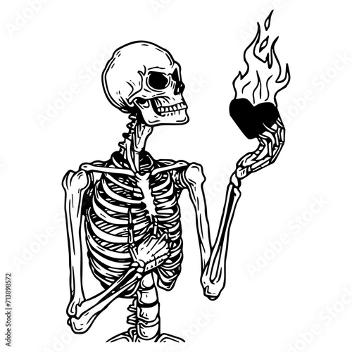 punk rock aesthetic heart in skeleton hands, vector illustrator.