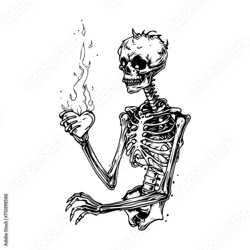 punk rock aesthetic heart in skeleton hands, vector illustrator.