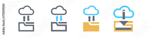 Set of cloud data server icon vector. Save to folder and download. Technology vector illustration