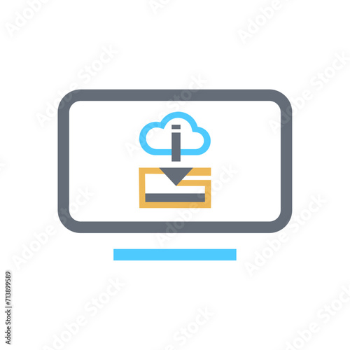 Cloud data server icon vector. Save to folder and download. Technology vector illustration. Computer sign