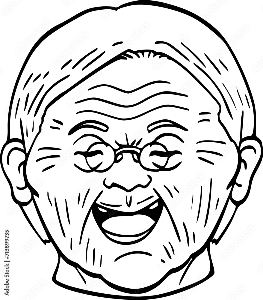 cute cartoon happy senior face drawing. cute cartoon happy senior face drawing.