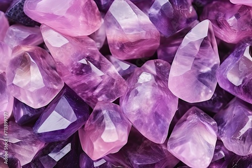 Amethyst pink crystals in a seamless background with shiny surface