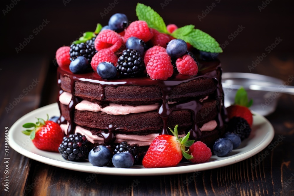 Cake with chocolate and berries Cake with chocolate and berries