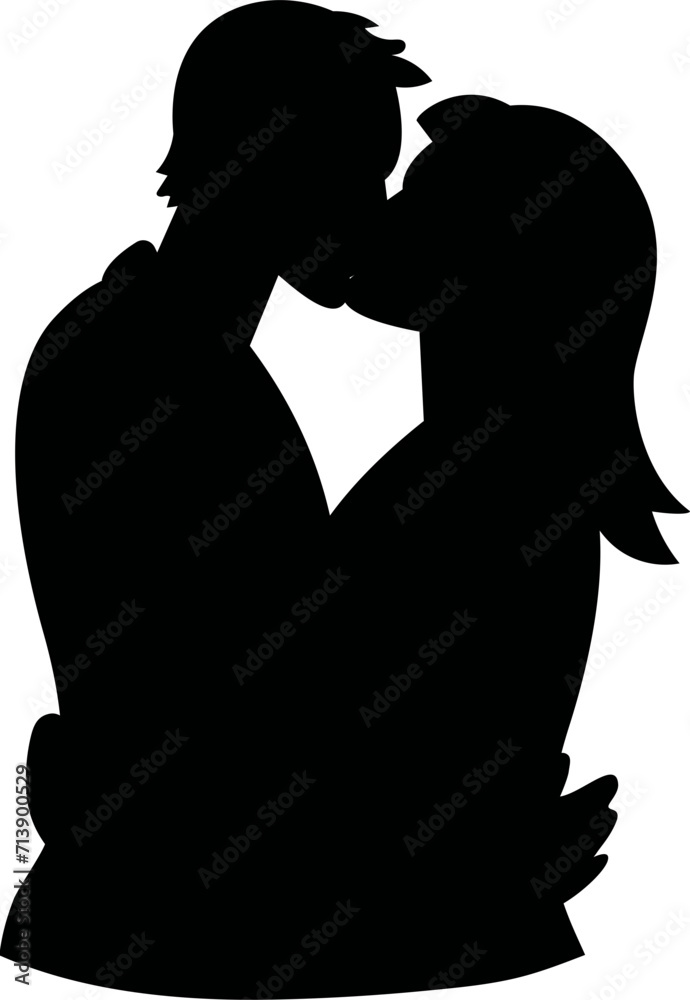 silhouette of a couple is kissing