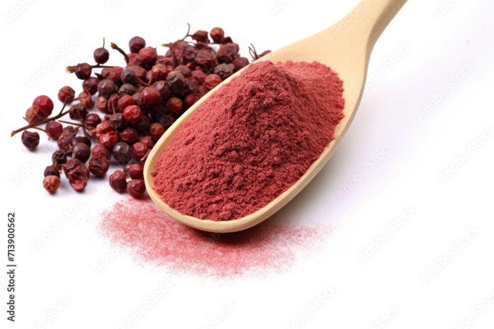 Sumac a popular spice in the East on a white surface Sumac a popular spice in the East on a white surface