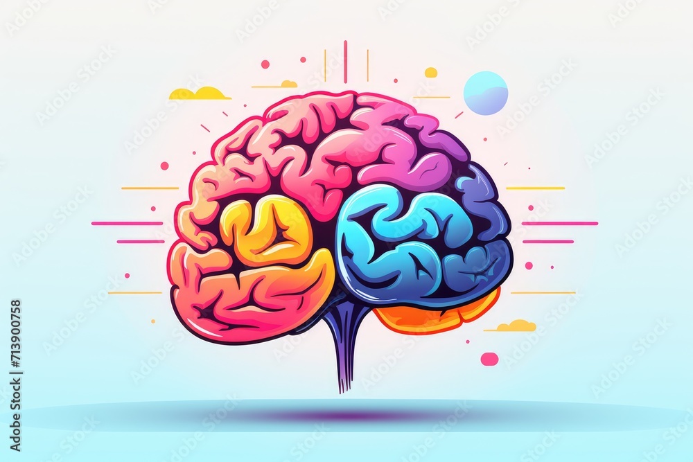 3D Vector illustration human brain and mind tree organic growth of intelligence mind. Cartoon concept art anatomy. Creative design of thought, anatomy. Medical icon neurology intelligence patterns.