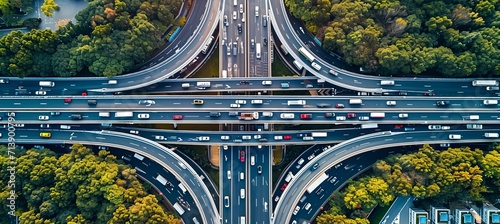 Aerial view of expressway traffic, a crucial infrastructure in bustling megalopolis photo