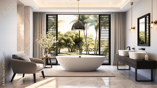 Escape to a luxurious bathroom retreat  where modern design meets comfort. Experience the epitome of relaxation in this elegantly appointed space