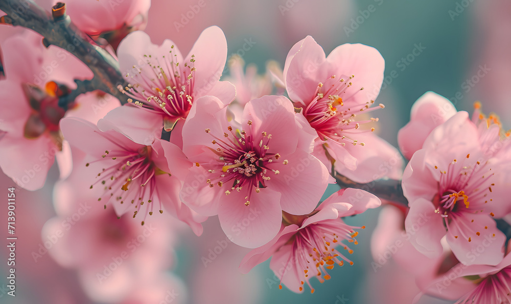 Close Up of Pink Cherry Blossoms flower, Generative AI