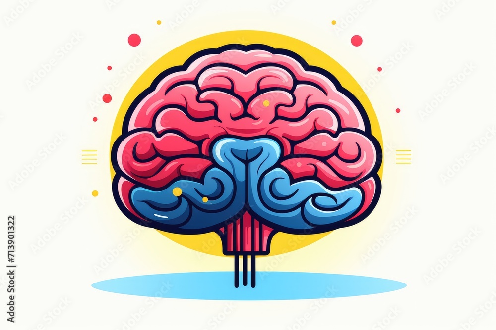 3D Vector illustration human brain and mind tree organic growth of intelligence mind. Cartoon concept art anatomy. Creative design of thought, anatomy. Medical icon neurology intelligence patterns.