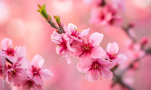 Close Up of Pink Cherry Blossoms flower  Generative AI