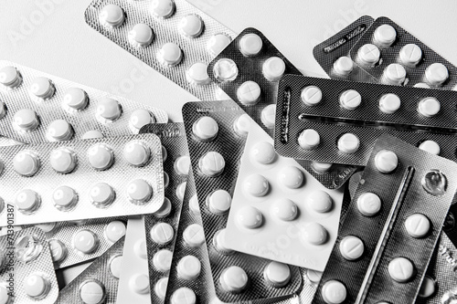 Tablets on a white background. Close up of capsules.