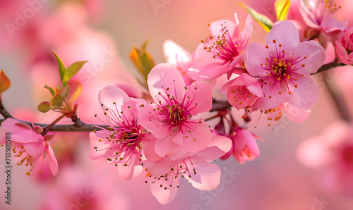 Close Up of Pink Cherry Blossoms flower, Generative AI