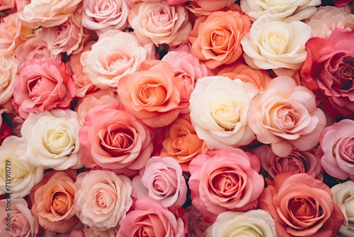 Color-filtered beautiful roses surrounded by other flowers.