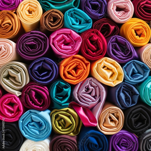Vibrant Collection of Rolled Fabrics, Array of Colors for Design Inspiration