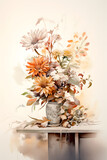 Watercolor Blooms and Beauty A Summery Still Life with Flowers, Leaves, and a Bouquet in a Vase
