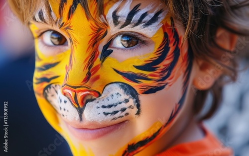 Child with animal face paint photo