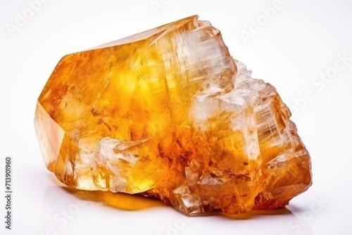 Close up of unpolished citrine rock from geological collection isolated on white