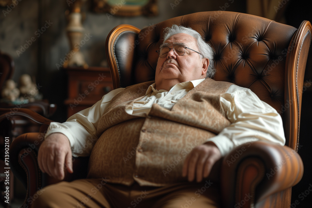 Elderly Man Napping in an Ornate Armchair Elderly Man Napping in an Ornate Armchair
